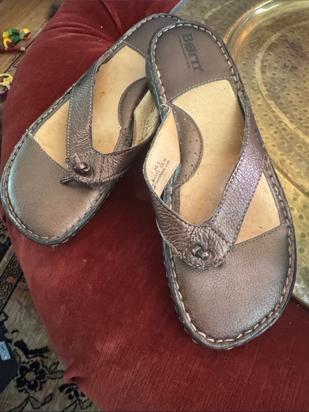 Born Metallic Bronze Leather Thong Sandals